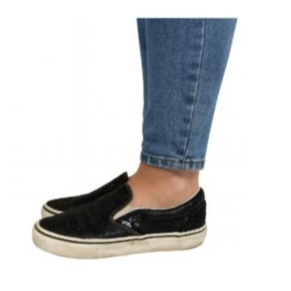 Vans Size 11 Kids  Slip On Sequin Skateboard Sneakers Blue Shoes - Picture 2 of 12